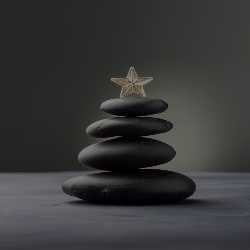 a stone Christmas tree with a star on top.